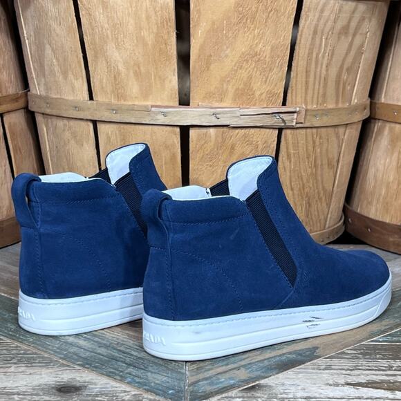 Prada High Top Blue Suede Pull On Chelsea Skate Sneakers Shoes Womens Size 6.5 - Picture 5 of 12